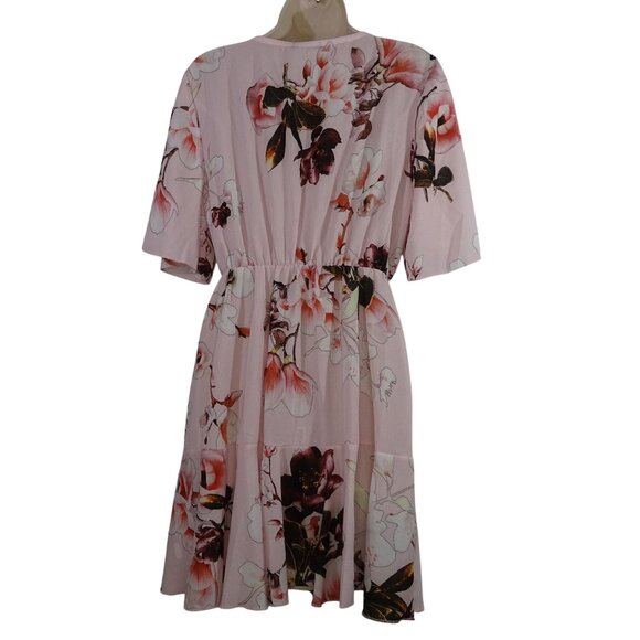 Boohoo Floral Crepe Smock Dress Women Size 12 Pink Tiered Short Sleeve NEW - Picture 4 of 10
